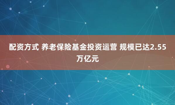 配资方式 养老保险基金投资运营 规模已达2.55万亿元